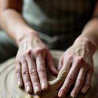 Ceramic artist molding clay