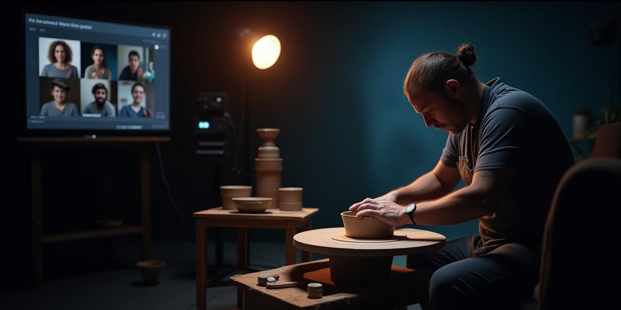 Artisan mentor teaching live pottery over a high-tech studio setup