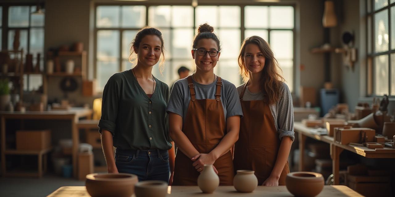 Group of artisanal mentors in a sunlit workshop