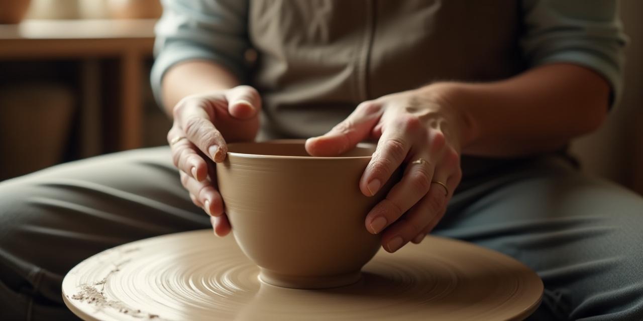 Artisan hands working with precision on a pottery wheel